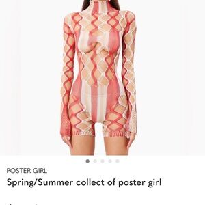 POSTER GIRL Coral and Cream Cutout Sheer Knit Romper